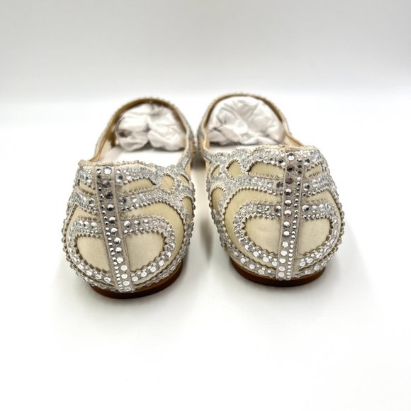 Badgley Mischka BHLDN Size‎ 11 Gigi Pointed Toe Jeweled Ivory Ballet Flats Shoes - Picture 9 of 15